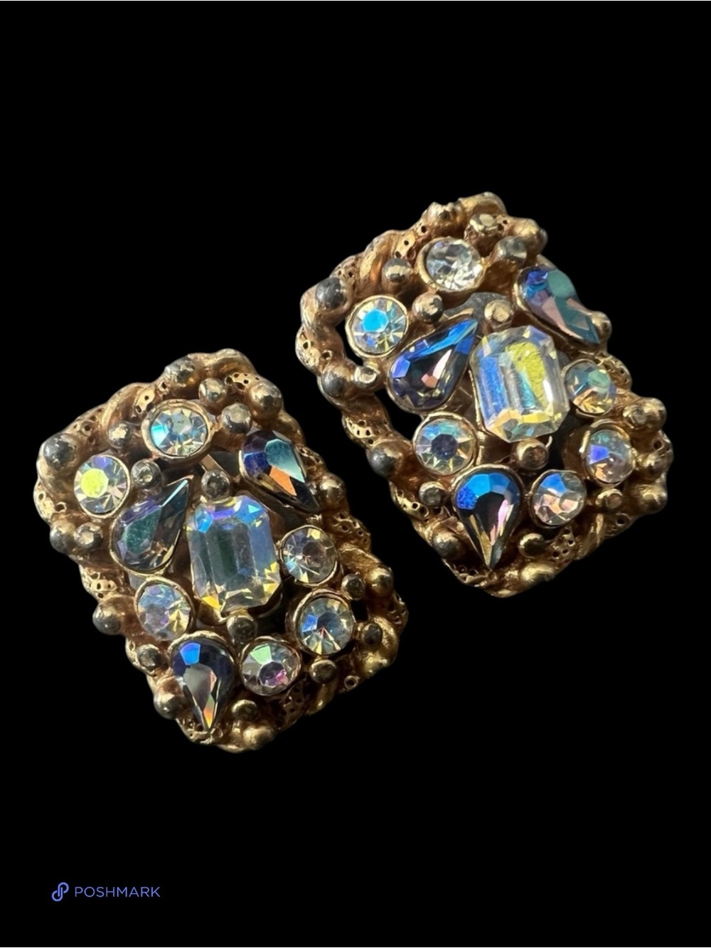 💖 Aurora Borealis Rhinestone Statement Clip-On Earrings 💖